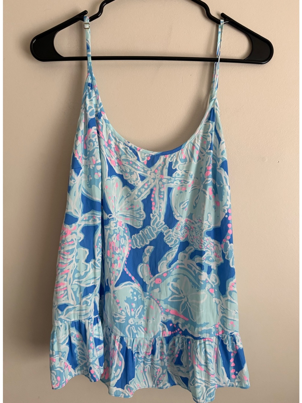 Women’s Lilly Pulitzer XL Tank Top Blue Pink Spaghetti Straps Lightweight cami